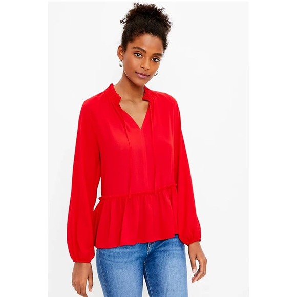 LOFT Red Ruffle Blouse - Picture 2 of 9
